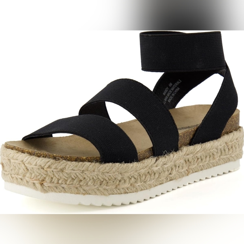 Black Stretch Strap Cork Sole Flatform Sandal 10M